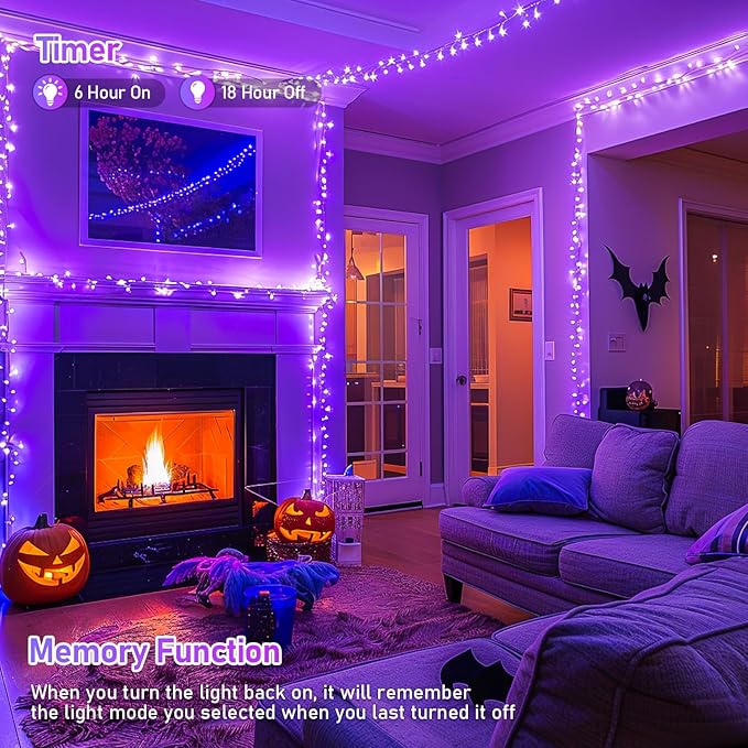 JMEXSUSS 150 LED Purple Halloween Lights Indoor, 8 Modes Connectable String Lights Outdoor Waterproof, 59FT Purple Christmas Light for Party Bedroom Tree Halloween Decorations