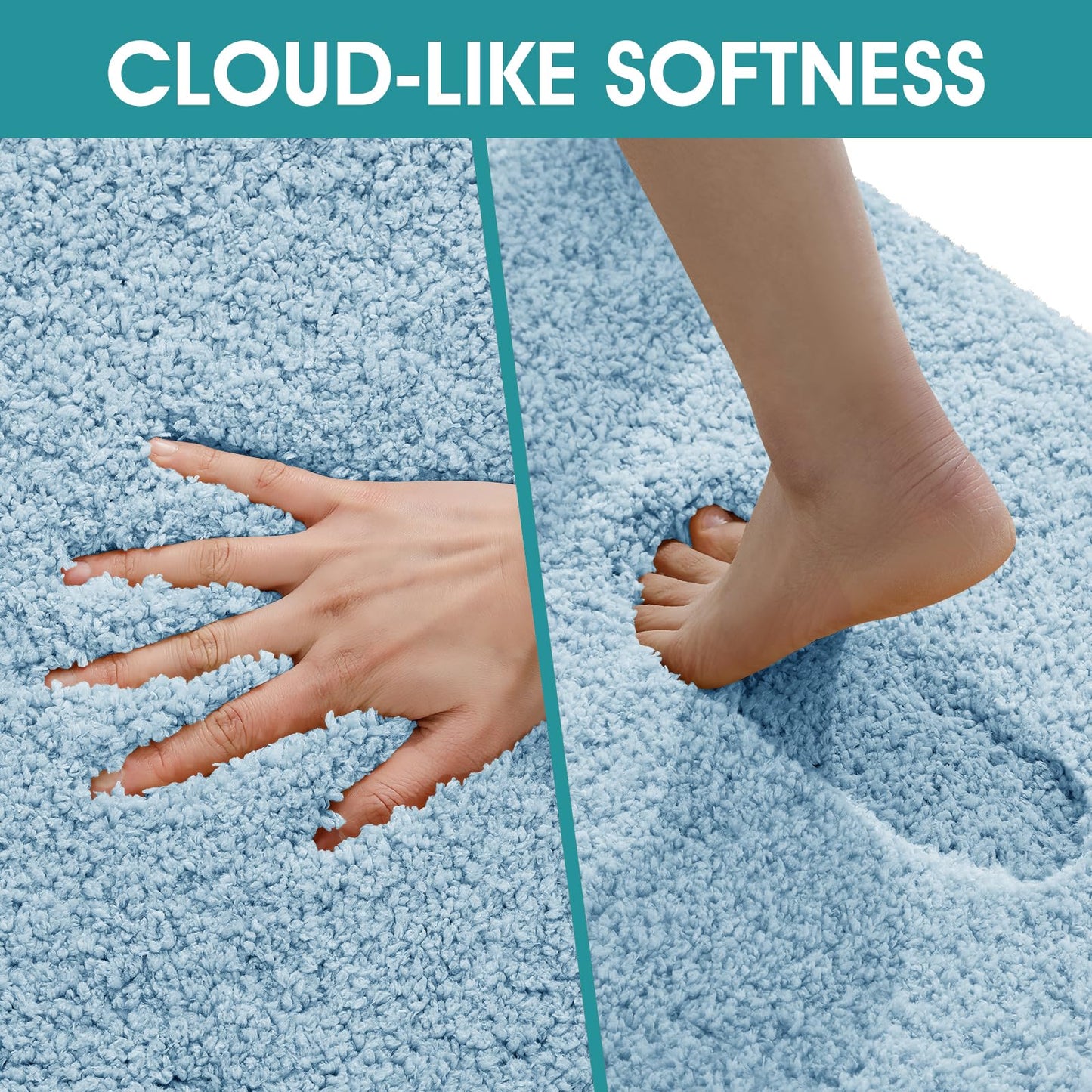 Microfiber Thick Bathroom Rugs, Flurry Non Slip Bath Rug, Ultra Soft Plush Absorbent Bathroom Mat, Machine Washable Luxury Toilet Rug Set, Bath Mat for Tab, Shower and Bathroom, Light Blue, 36"x24"
