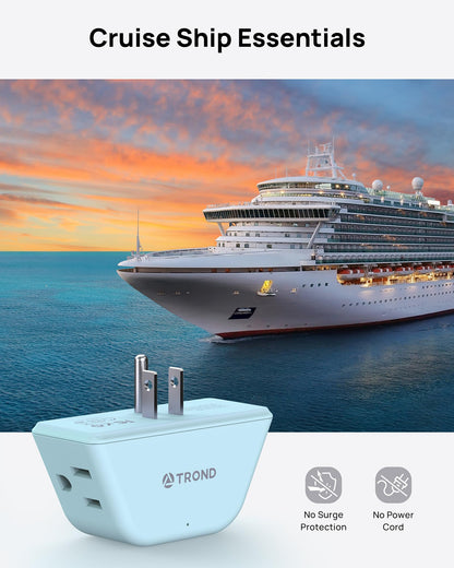 TROND Multi Plug Outlet Extender 2 Pack - Electrical Wall Splitter, 3 Way Angled Wall Outlet Adapter, Cruise Essentials, Small Multiple Plug Expander for Cruise Ship Home Office Dorm Room, White