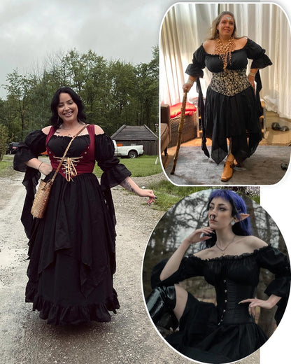 NSPSTT Victorian Dress Renaissance Costume Women Gothic Witch Dress Medieval Wedding Dress(S/M, Black)