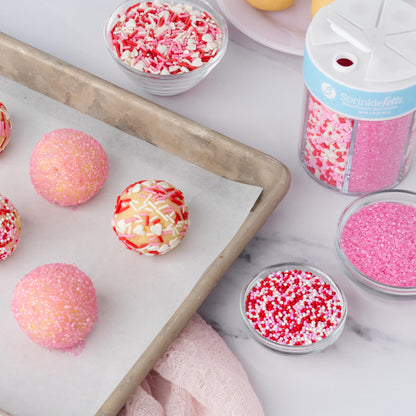 Sweets Indeed Valentines Sprinkles 6-Cell Jar | Heart Sprinkles, Red White Pink Jimmies & Sanding Sugar | Baking & Decorating | 6.45 ounces