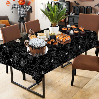 2 Pcs Halloween Tablecloth - Plastic Halloweens Spider Webs Table Cloth, Black Disposable Rectangle Spiderweb Table Cover for Halloween Party Decorations Supplies Favors Tables Decor, 108 x 54 Inch