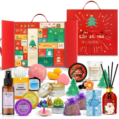 STRN Christmas Countdown Gift Box - 24 Days of Holiday Joy | Scented Wax Cubes, Scented Candle, Fragrance Sachets & More | Home Holiday Decor, Advent Calendar for Adults, Christmas Gifts