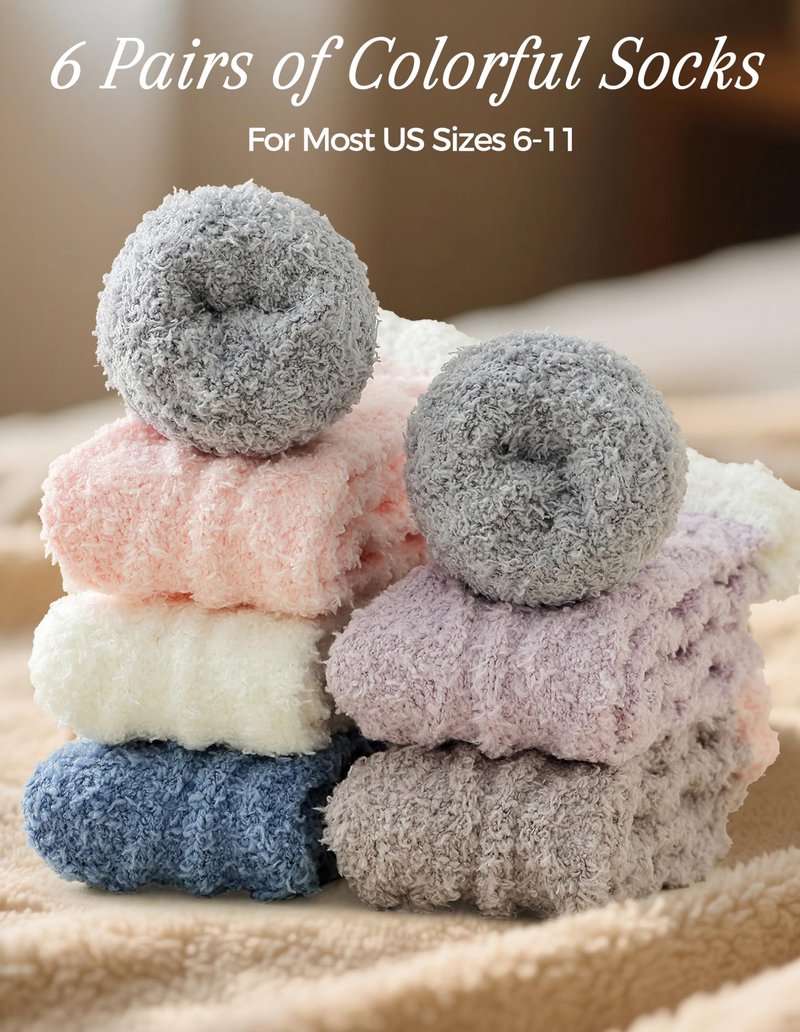 TEHOOK Fuzzy Socks for Women, 6 Pairs Warm Soft Fluffy Thick Cozy Plush Winter Socks for Gifts & Stocking Stuffers