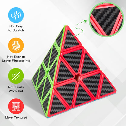 Coolzon Speed Cube Set 5 Pack Magic Puzzle Cubes Pyraminx Pyramid + Megaminx + 2x2x2 + 3x3x3 + 4x4x4 Cube Toys with Carbon Fiber Sticker for Kids Adults
