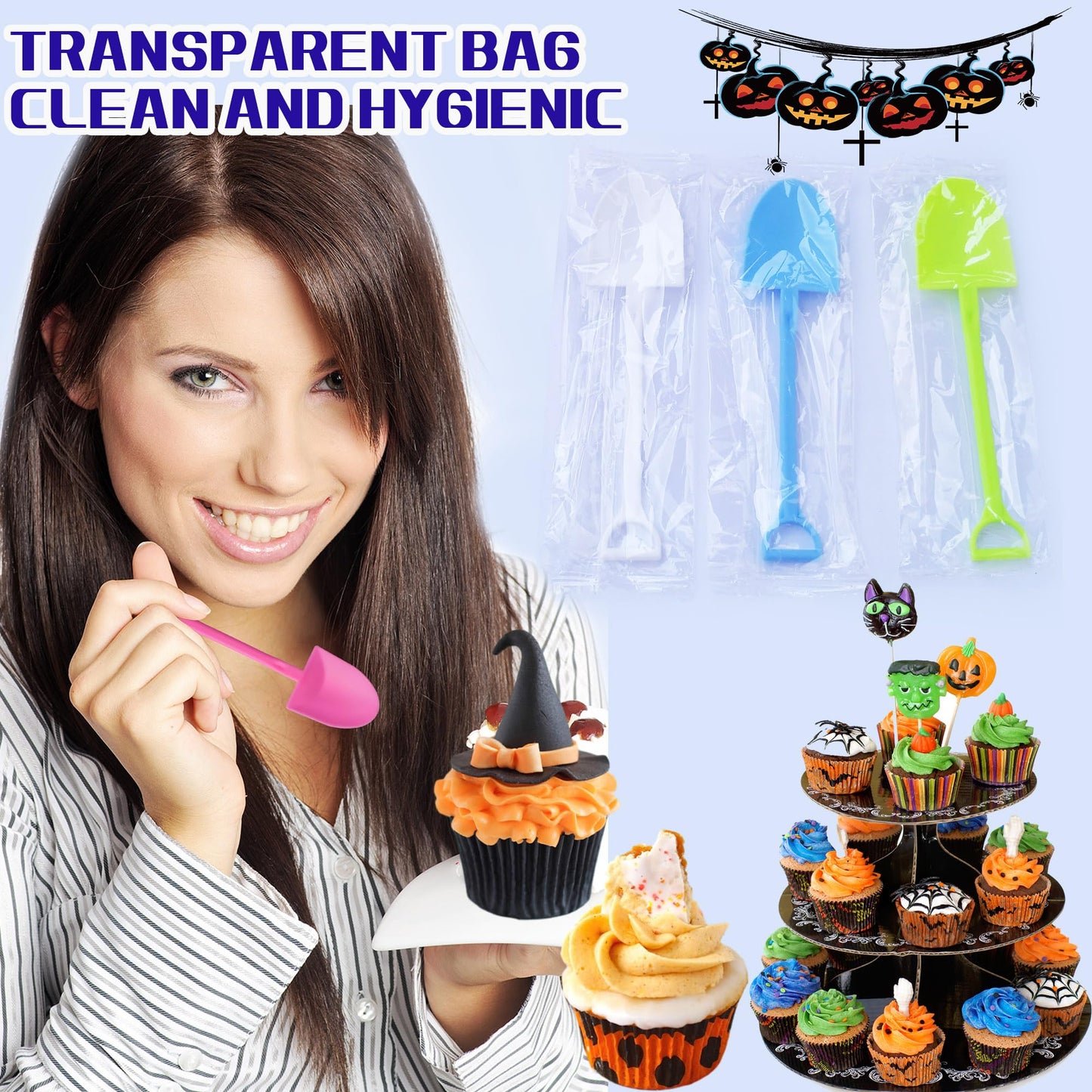 OaaXbbECco Novelty Mini Shovel Shape Spoons Cute Disposable Plastic Dessert Spoons