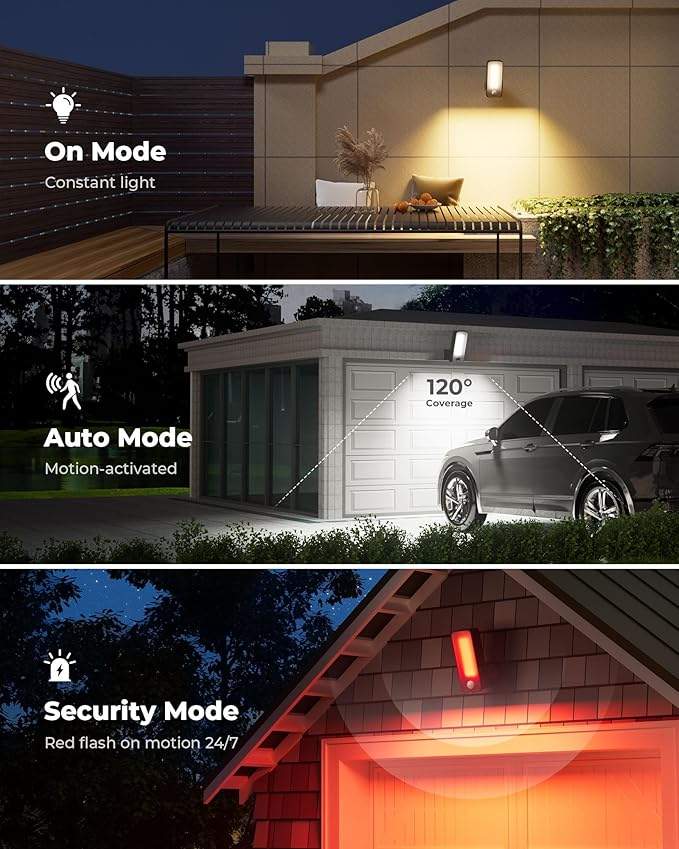 Motion Sensor Outdoor Light, 10000mAh Rechargeable 600 Lumen Battery Operated Outdoor Light with 3 Modes, 3 Color Temperatures, Waterproof Outdoor Security Lights for House, Fences, Patio