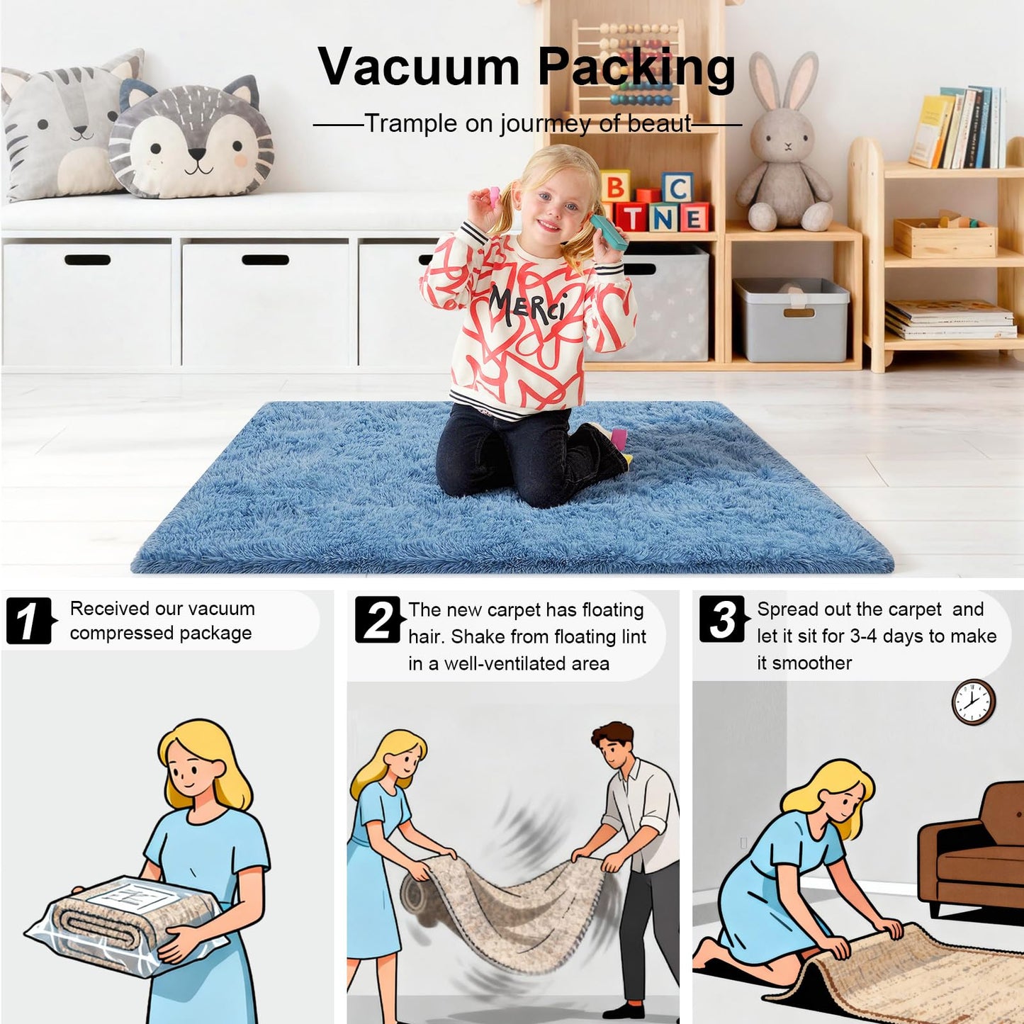 Ehayx 5x7 Area Rugs for Living Room, Large Fluffy Blue Rugs for Bedroom, Fuzzy Shag Soft Non-Slip Carpet for Kids Girls and Boys Nursery Dorm Indoor Room Home Decor (5ft X 7ft)