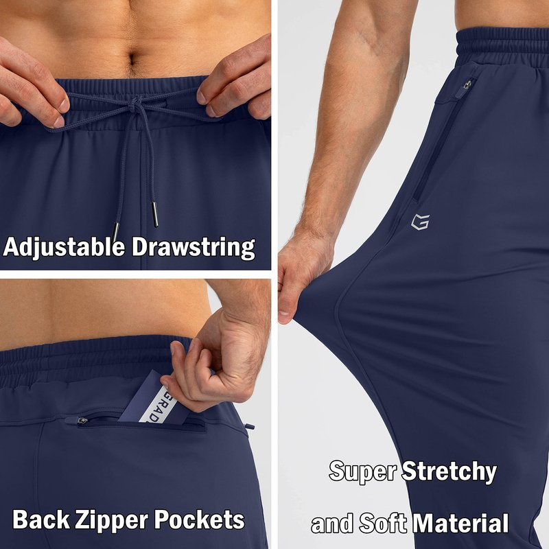 G Gradual Men's Sweatpants with Zipper Pockets Tapered Joggers for Men Athletic Pants for Workout, Jogging, Running (Navy, Small)