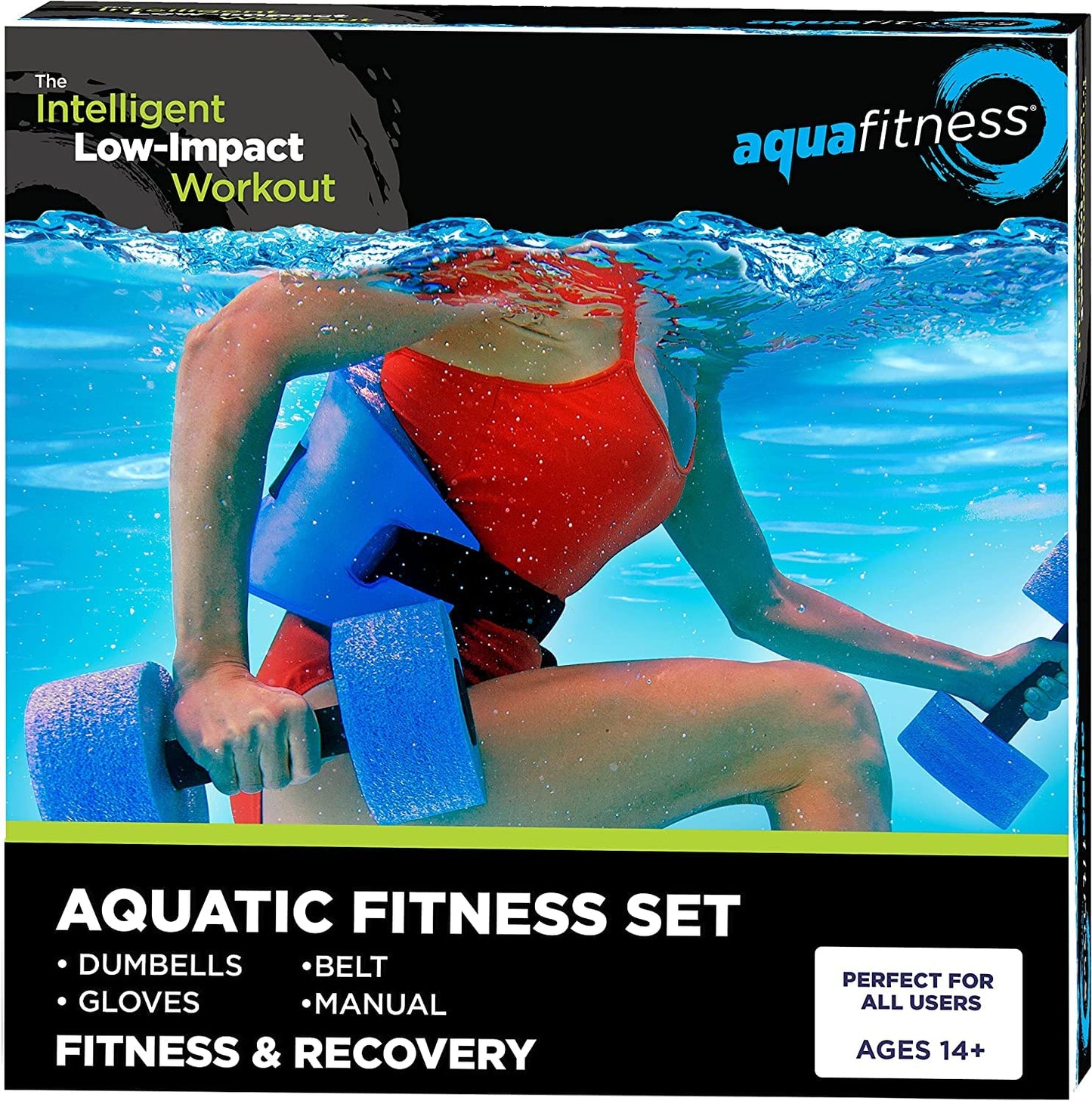 Aqua 6-Piece Fitness Set - Adult Water Aerobics Equipment for Pool - Includes Aquatic Swim Belt, Resistance Gloves, and Dumbbells