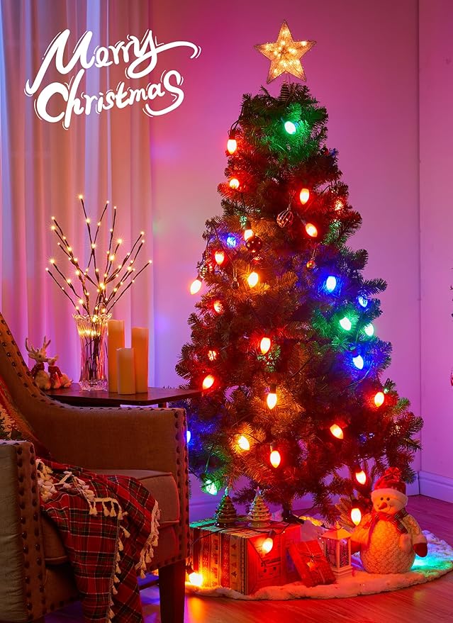 Vintage C9 LED Christmas Lights Outdoor, 100 Feet C9 String Lights with 50 Shatterproof C9 Bulbs, Waterproof Connectable Christmas Tree Lights for Outside Roofline Patio Xmas Decorations, Multicolor