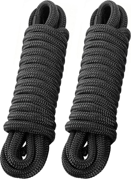 PACTHSD 2 Pack 3/4" x 35' Dock Lines - Marine Grade Nylon Boat Rope with 18" Loop for Docking and Mooring - Double Braided Boat Lines, High Strength, Easy Handling, Heavy Duty, Fray Resistant - Black