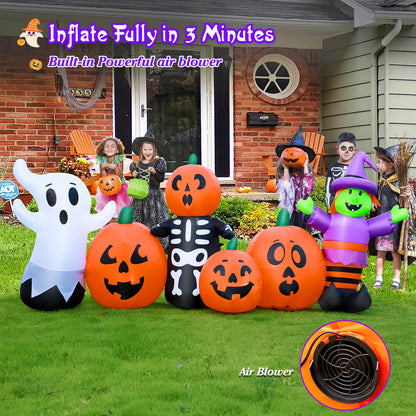 8FT Length Halloween Inflatables Pumpkin Outdoor Decoration, Witch, Ghost, with Blow Up Pumpkin Inflatables Decorations Built-in LED Lights & Powerful Air Blower for Party Garden Halloween Decor