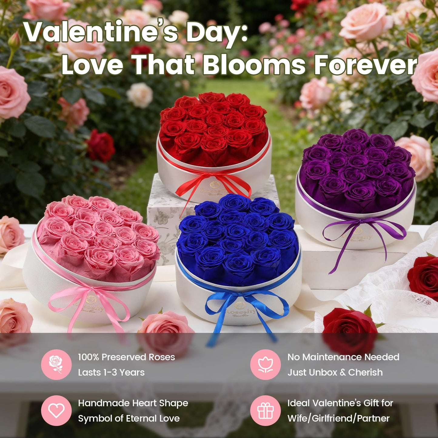 Valentines Day Flowers Roses Gifts for Her,16pcs Red Forever Preserved Roses in Heart Shape Gift Box,Valentines Day Delivery Prime Gifts-Roses Gifts for Women,Mom.