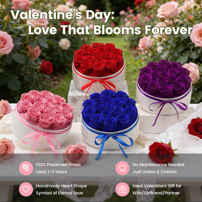 Valentines Day Flowers Roses Gifts for Her,16pcs Red Forever Preserved Roses in Heart Shape Gift Box,Valentines Day Delivery Prime Gifts-Roses Gifts for Women,Mom.