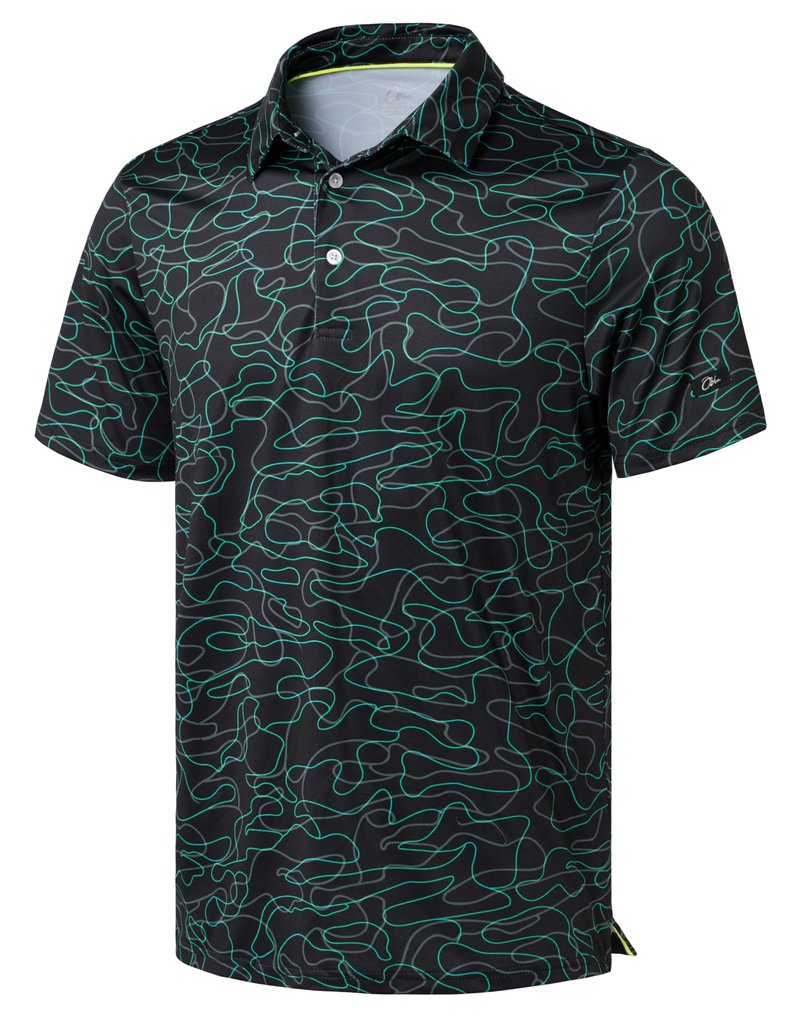 Obla Mens Golf Polo Shirts Short Sleeve Dry Fit Performance Moisture Wicking Casual Print Collared Golf Shirts for Men(Black Curve_S)