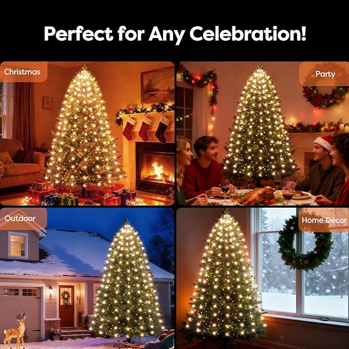 Christmas Tree Lights with Remote 400 LEDs Christmas Lights for Tree with 8 Lighting Modes, Timer and Memory Function, Indoor Outdoor String Lights for 6 ft-10 ft Xmas Tree Decorations(WarmWhite)