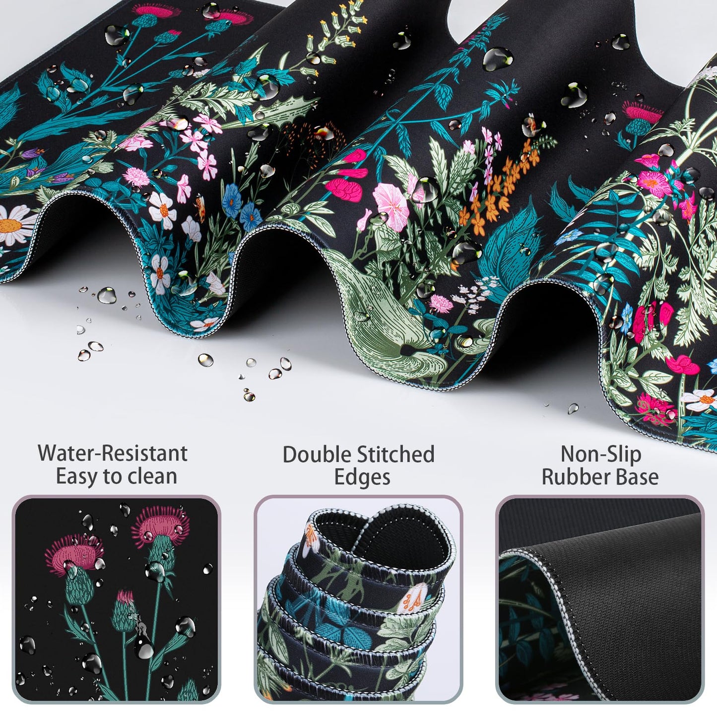 Desk Mat, Large Gaming Mouse Pad with Wrist Rest, 4in1 XXL Mousepad+Keyboard Wrist Rest+Mouse Pad Wrist Support+Cup Coaster Set Ergonomic Floral Computer Desk Arm Wrist for Decor Home Office Women