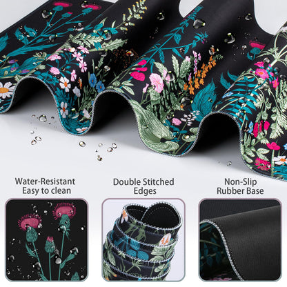 Desk Mat, Large Gaming Mouse Pad with Wrist Rest, 4in1 XXL Mousepad+Keyboard Wrist Rest+Mouse Pad Wrist Support+Cup Coaster Set Ergonomic Floral Computer Desk Arm Wrist for Decor Home Office Women