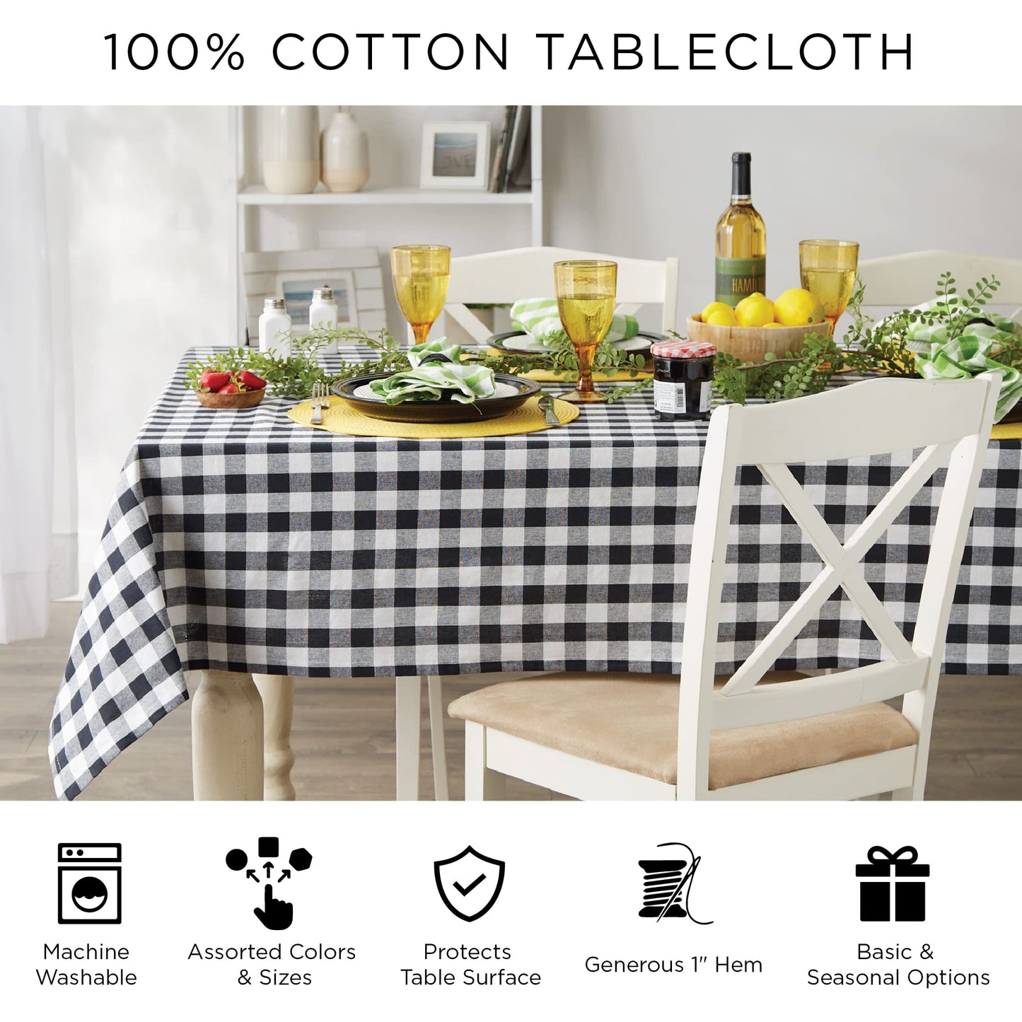 DII Tartan Plaid Collection Holiday Dining Table & Kitchen Décor, Rectangle Christmas Tablecloth, 60x104, Red, Green & White