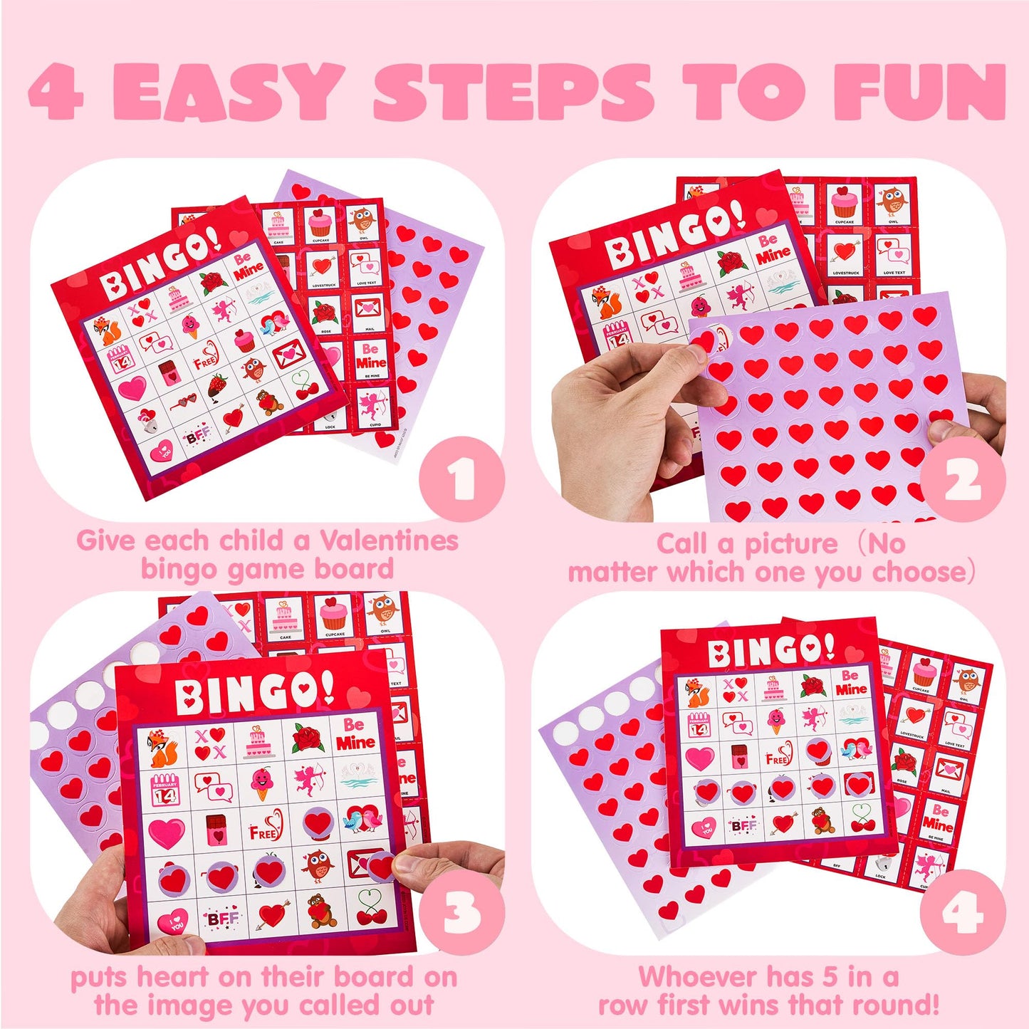 JOYIN 28 Players Valentine's Day Bingo Set, Game Cards for Kids School Classroom Party Supplies, Family Activity