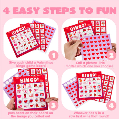 JOYIN 28 Players Valentine's Day Bingo Set, Game Cards for Kids School Classroom Party Supplies, Family Activity
