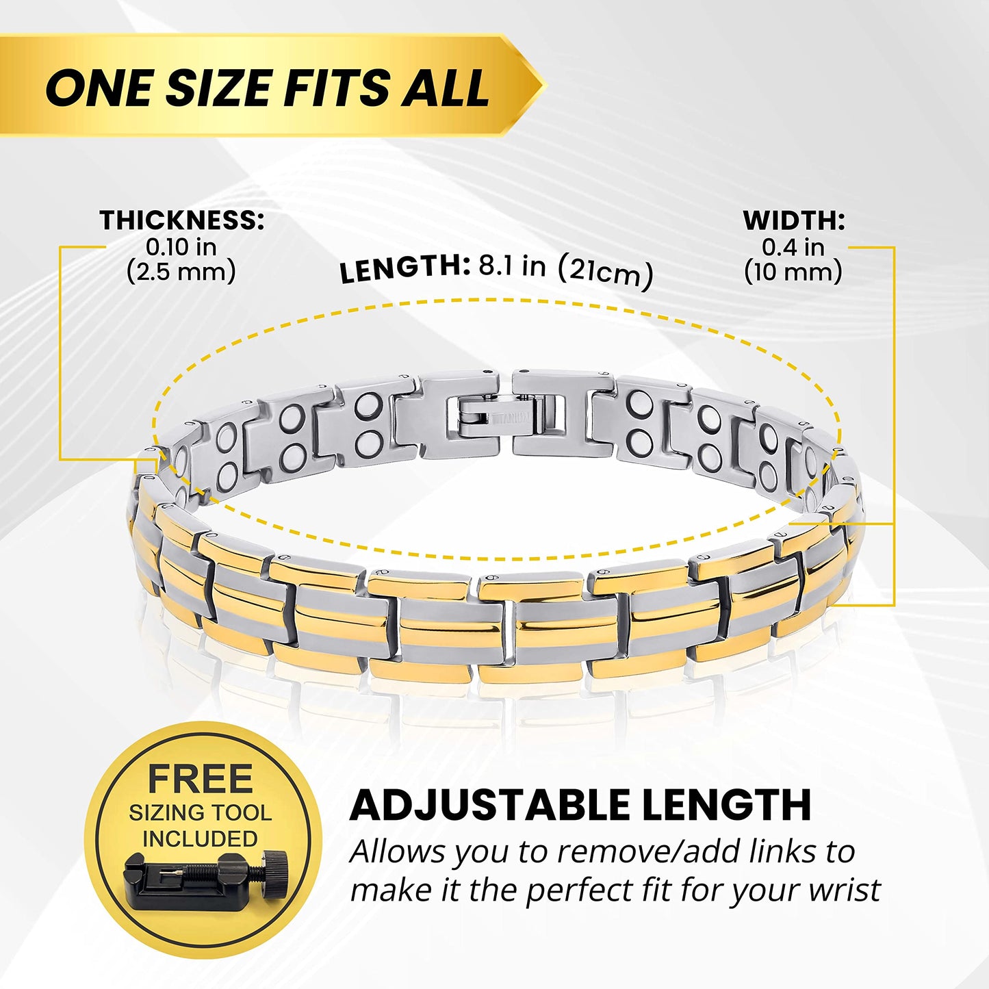 MagnetRX® Women's Ultra Strength Magnetic Bracelet - Effective Titanium Magnetic Bracelets for Women - Adjustable Bracelet Length with Sizing Tool for Perfect Fit (Silver & Gold)
