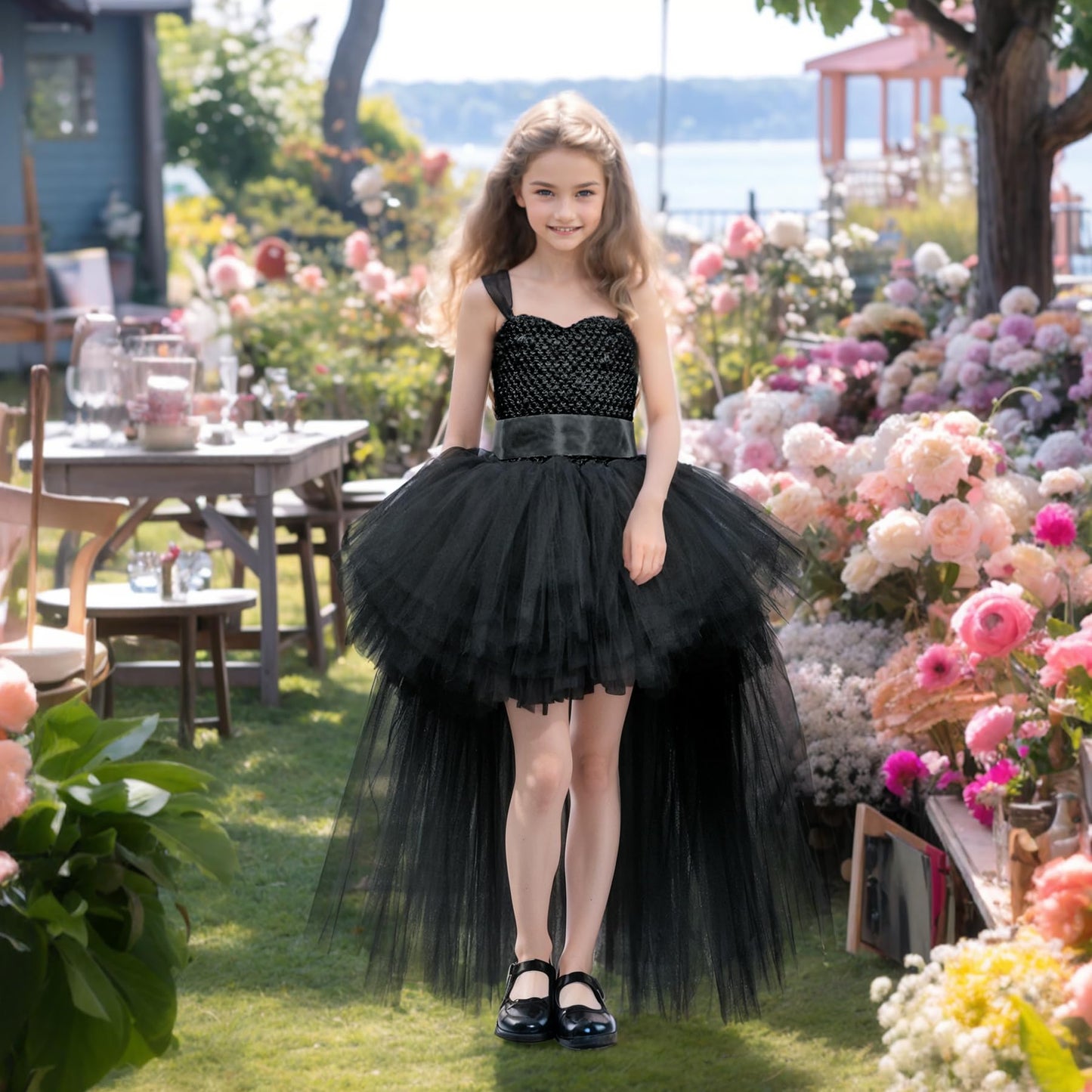 Halloween Black Tutu Dress for Girls Tulle Dresses Fairy Costume Princess Dress up for Kids Toddler Little Girl Birthday Party Outfit Size 5-6