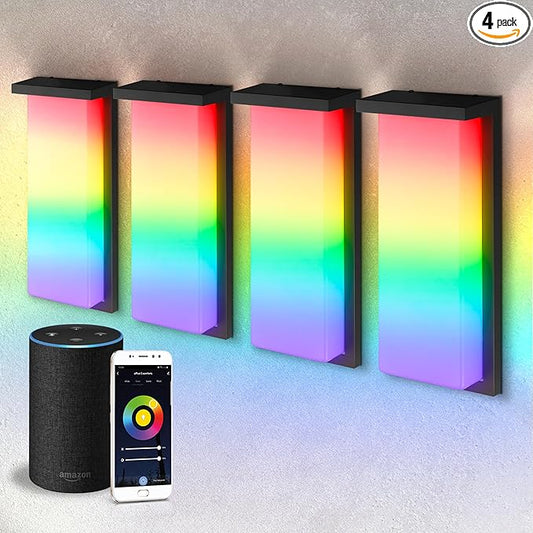 ASD LED 14" Outdoor Wall Light, Smart Front Door House Sconce | RGBW, Work with Alexa, Waterproof, ETL Listed | 20W 1800LM 2700-6500K 100-277V | Exterior Lighting Fixture, Porch Lamp | Black, 4 Pack