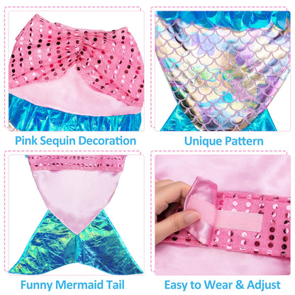 Mermaid Dog Costume - Funny Shiny Halloween Mermaid Costume for Small to Medium Dogs Puppy, Pet Cat Cosplay Outfit Apparel for Christmas Birthday Parties Photo Props