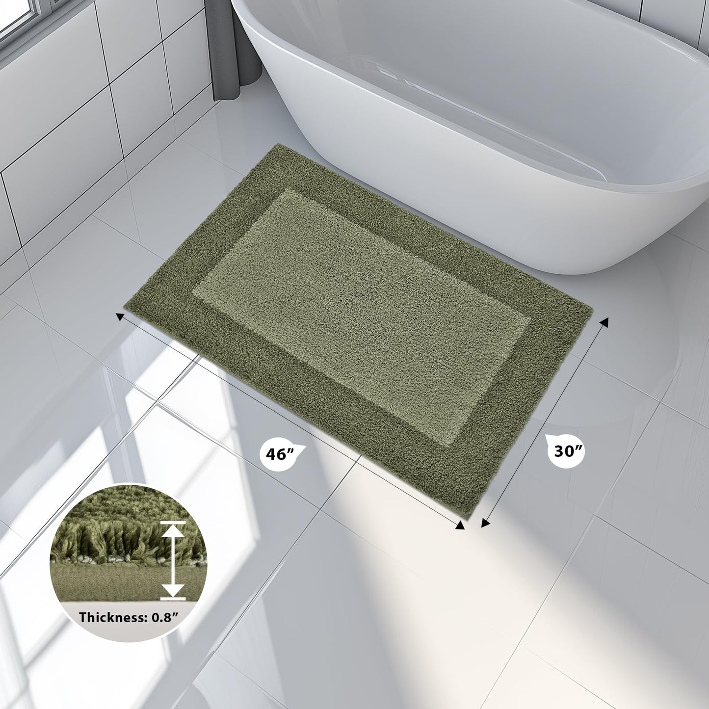 anllugs Bathroom Rugs 30" x 46", Non-Slip Extra Soft Absorbent Bath Rugs, Machine Washable Quick Dry Bath Mats for Bathroom Floor, Shower, Bathtub and Sink, Olive Green & Green