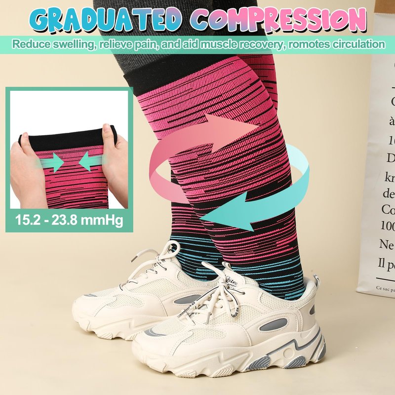 Jspupifip 6 Pairs Plus Size Compression Socks for Women Wide Calf Extra Large Knee High Support for Travel Yoga Running Circulation, 3X-Large