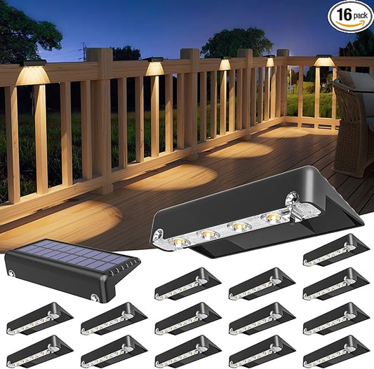 VOLISUN Solar Deck Lights 16 Pack, Warm White Glow LED Large Size Lamp, IP65 Waterproof Step Lights Outdoor for Deck, Step, Fence, Railing, Wall and Stairs(Black)