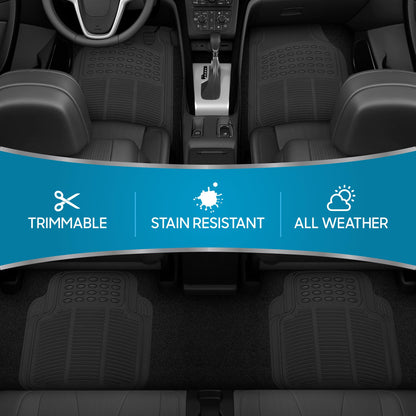 BDK Floor Mats, 4-Piece All-Weather Car Mat with Universal Fit Design, Durable Rubber Car Floor Mats with Capture Ridges, Waterproof for Cars Trucks SUV (Black)