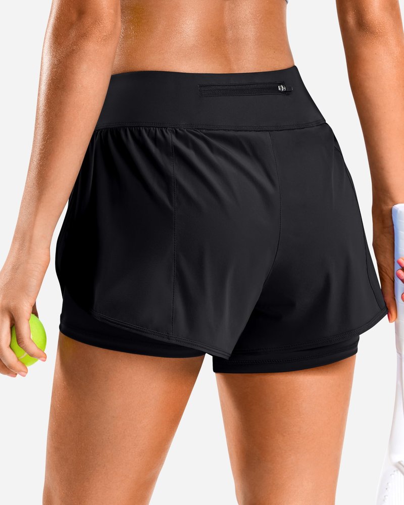 Soothfeel Women's Running Shorts with Zipper Pocket 2 in 1 High Wasited Workout Athletic Gym Yoga Spandex Shorts for Women