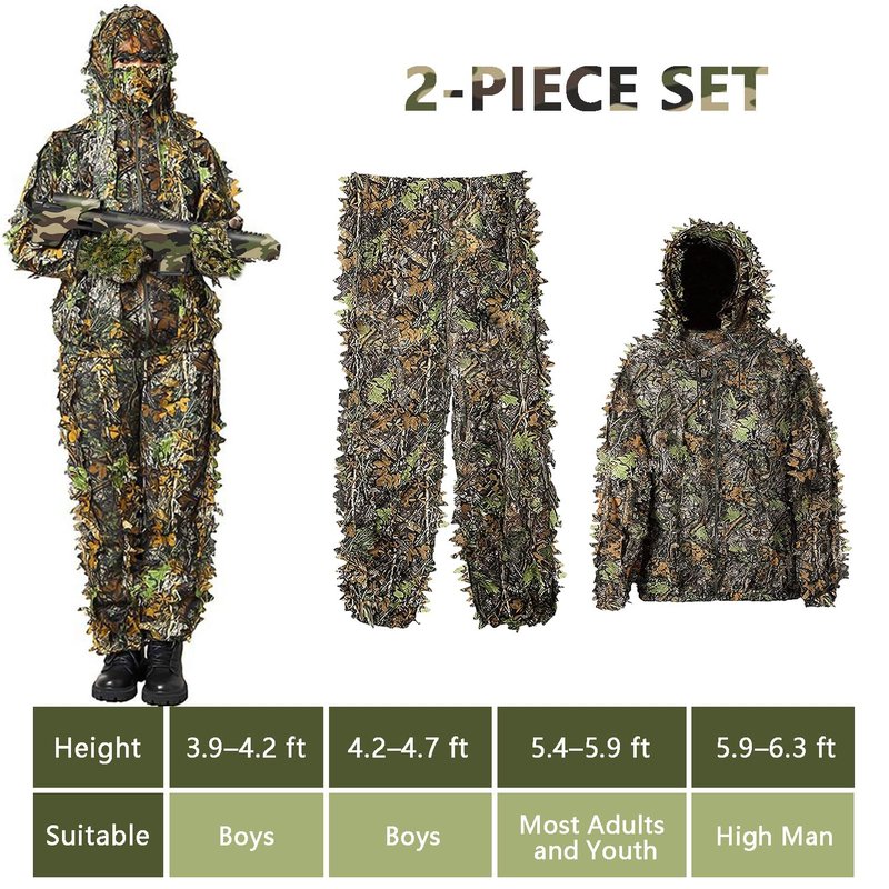 Favuit Ghillie Suit, 3D Leafy Camo Suits Hunting Camouflage Clothing Woodland Ghillie Apparel for Men Turkey Hunting Wildlife