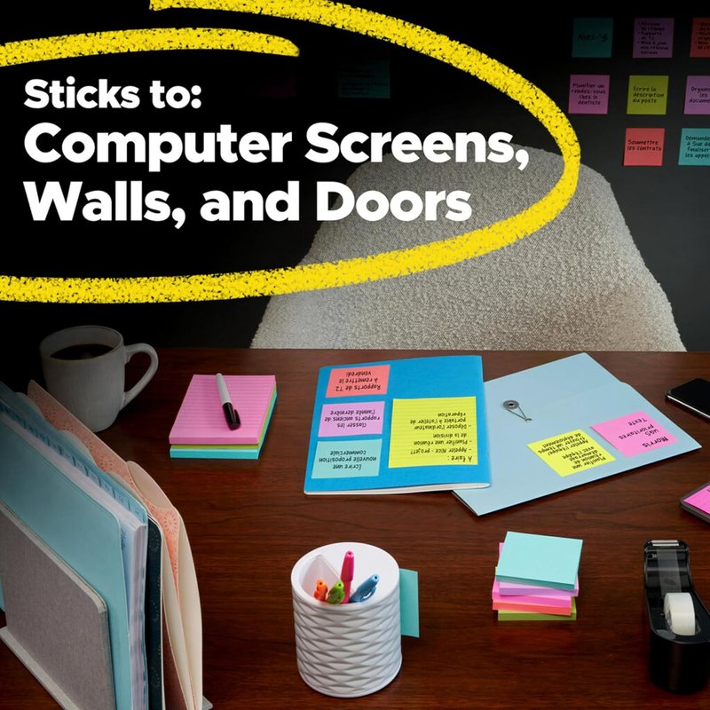 Super Sticky Notes - 24 Pads, 3x3 in. | 2X Sticking Power, Supernova Neons Collection