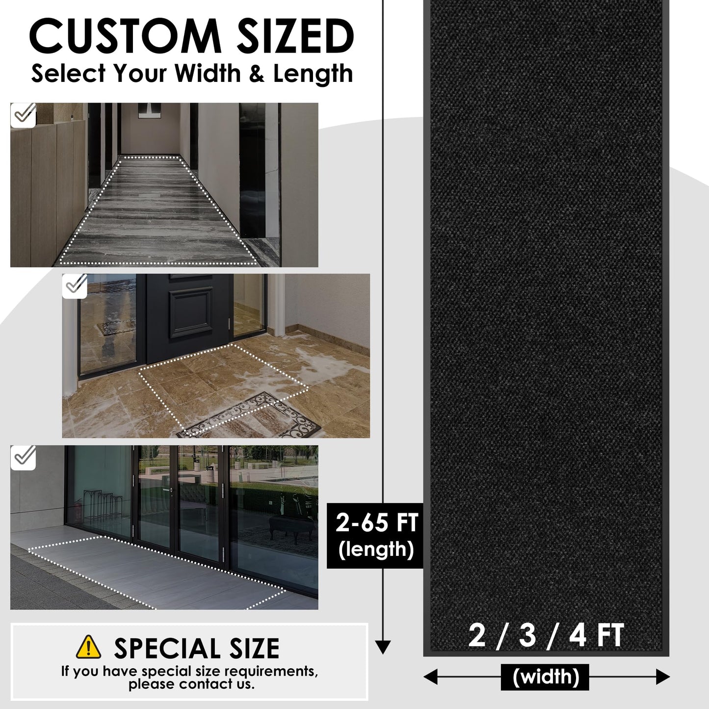 4′ x 6′ Front Doormat Indoor Outdoor Entrance, Commercial Door Mat Heavy Duty Trap Dirt and Moisture Entryway Floor mat, Custom Size Non Slip Rubber Backing Welcome Mat for High Traffic Area