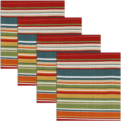 RUVANTI Set of 6 100% Cotton Fabric Napkins - 20" x 20" - Washable, Soft & Absorbent for Fall, Halloween, Thanksgiving, Wedding, Dinner - Salsa Stripes