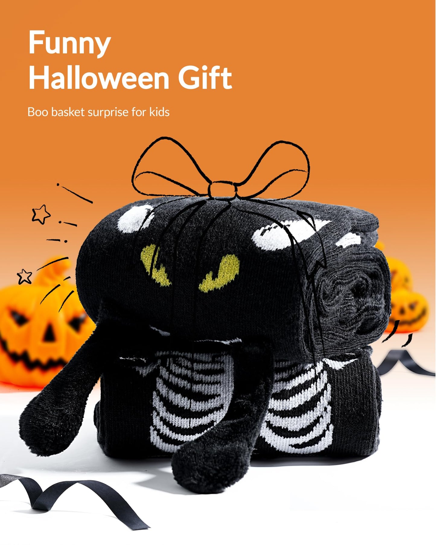 Moyel 2 Pairs Funny 3D Magnetic Holding Hands Halloween Socks Kids 8-12 Years Horror Halloween Gifts for Boys Girls Bat Skeleton Socks Cute Interactive Party Favors Scary Basket Stuffers