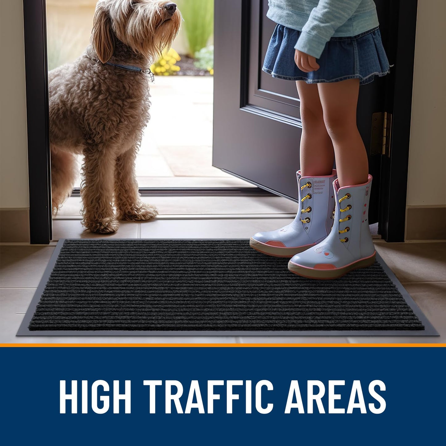 OLANLY Front Door Mat Indoor Outdoor Entrance, Waterproof Heavy Duty Doormat, Fade Resistant, Low Profile, Easy Clean Patio Porch Welcome Floor Mats for Entry, 29.5x17, Black