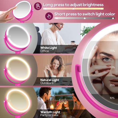 B Beauty Planet Makeup Mirror with Lights, Lighted Magnifying Mirror 30X with 3 Lighting and Adjustable Brightness, 2-Sided Height Adjustable Vanity Mirror for Bathroom, Gifts for Women White