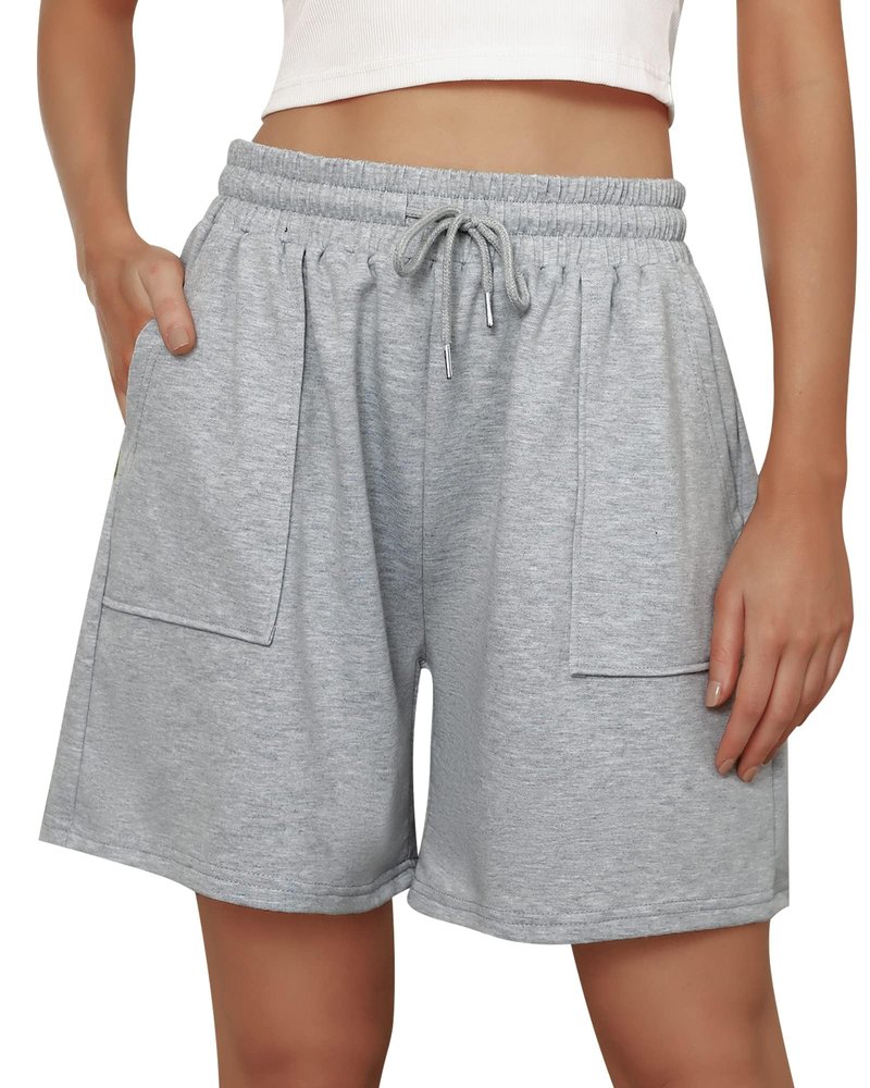 Women Bermuda Shorts Casual Summer Cotton Lounge Knee Length Comfy Drawstring Sweat Shorts Grey M