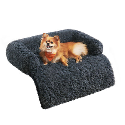 Feandrea FluffyHug Dog Sofa Bed, Pet Bed, Dog Sofa Cover, Calming Dog Bed, M, for Small and Medium Dogs, 80 x 75 x 16 cm, Dark Grey PGW221G02