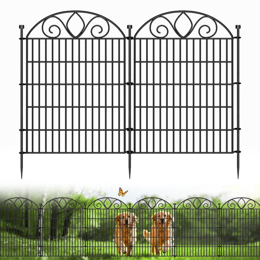 10-Panel No-Dig Tall Garden Fence – 34″H x 22′L Rustproof Metal Dog Fence, Decorative Yard & Garden Animal Barrier, Easy Install Outdoor Pet & Flower Bed Border, Temporary Fence