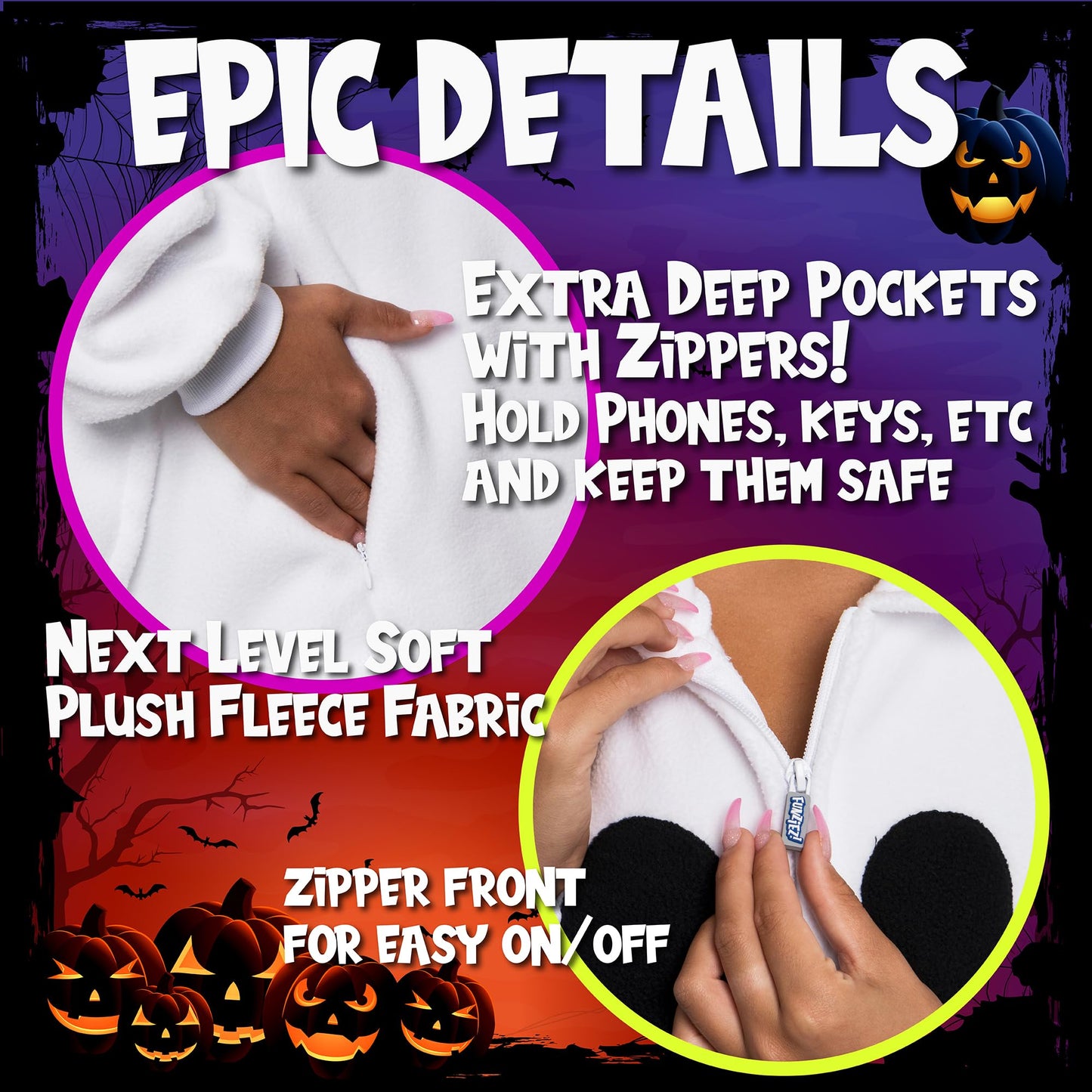 FUNZIEZ! Ghost Costume Pajamas - One Piece Jumpsuit For Adults (White, Medium)