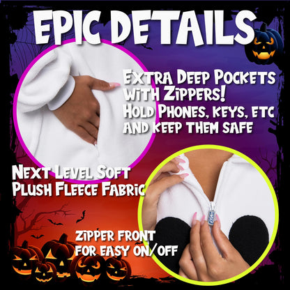 FUNZIEZ! Ghost Costume Pajamas - One Piece Jumpsuit For Adults (White, Medium)