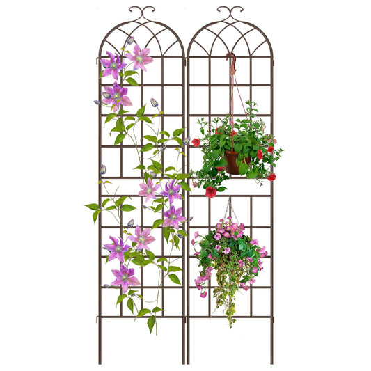 LZRS 2 Pack 83x20in Rustic Iron Arch Decoration Garden Trellis with Metal Coating – Perfect for Supporting Climbing Plants Outdoor, Roses, Vines, Flowers, and Vegetables, Brown