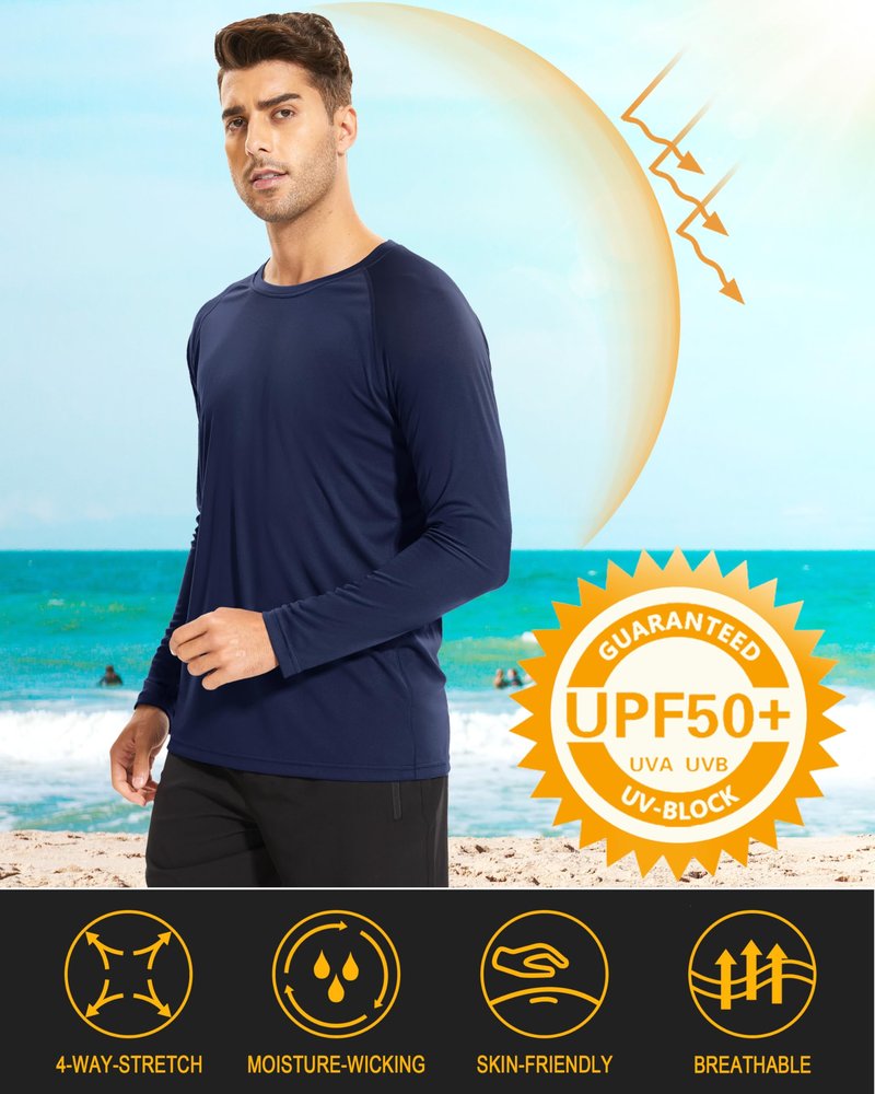 MAGCOMSEN Men's Long Sleeve Shirts Rash Guard Swim UPF 50+ UV Sun Protection Athletic Shirts for Hiking, Running, Workout Navy