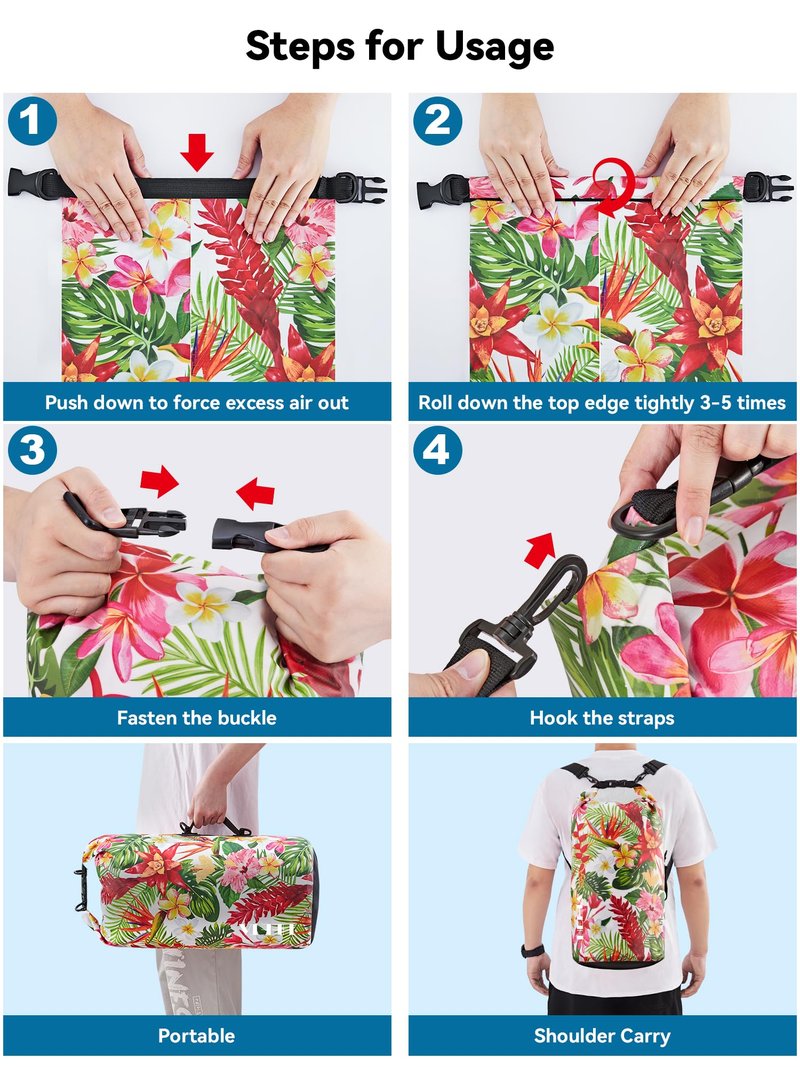 HEETA Waterproof Dry Bag for Women Men, Roll Top Lightweight Dry Storage Bag Backpack with Emergency Whistle for Travel, Kayaking, Boating, Camping, Beach, Cruise Ship Essentials (Flower, 20L)
